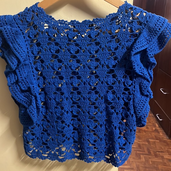 Zara Tops - Zara Neon Blue Knit Top With Ruffles